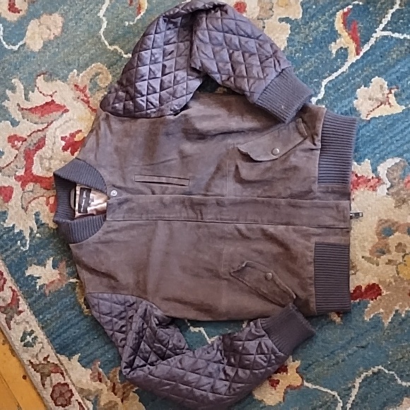 Michael Stars Goat Suede Moto Style Jacket W/ Quilted Satin Sleeves, XS - Picture 5 of 14